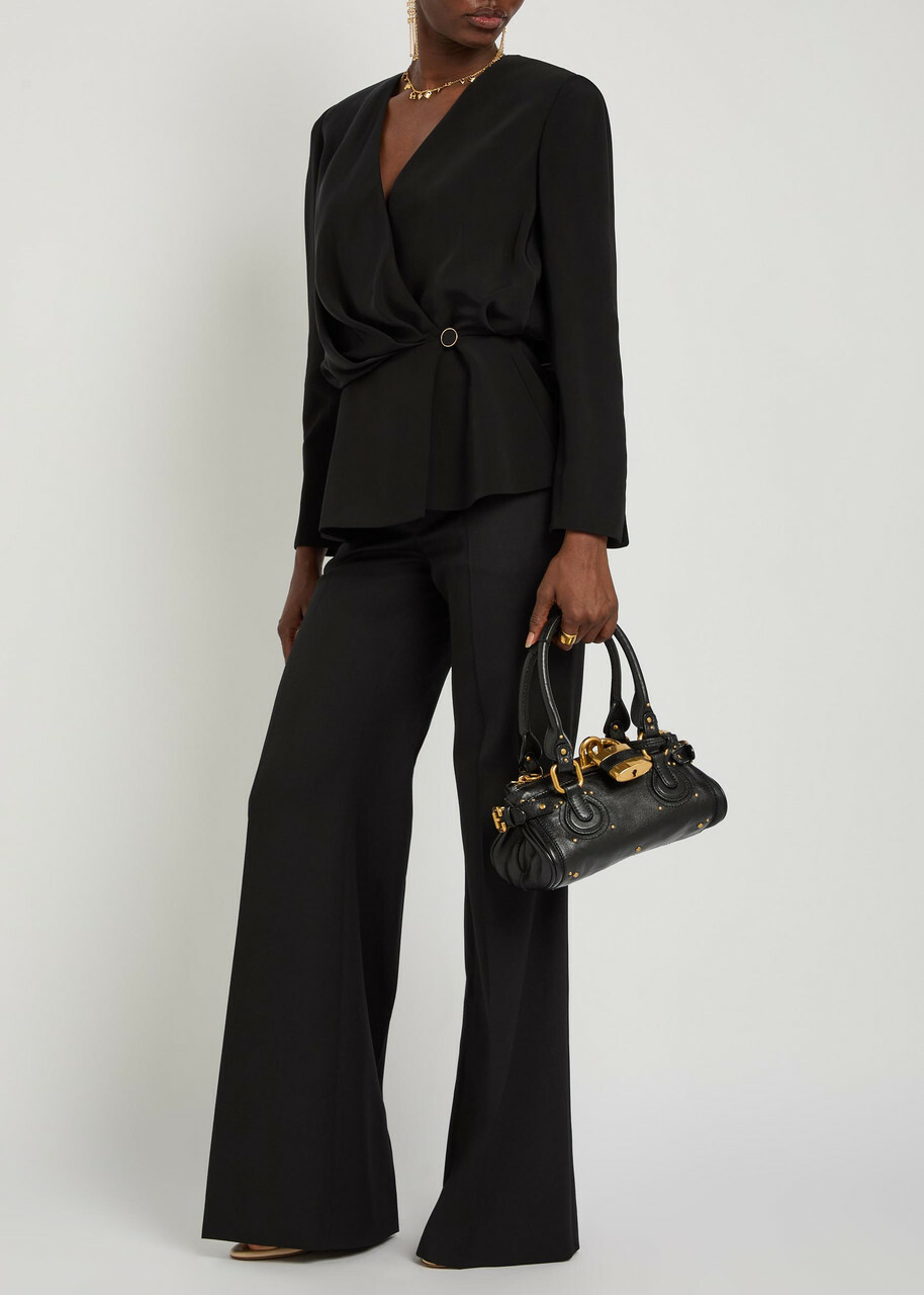Chloe Draped Woven Wrap Blouse Black