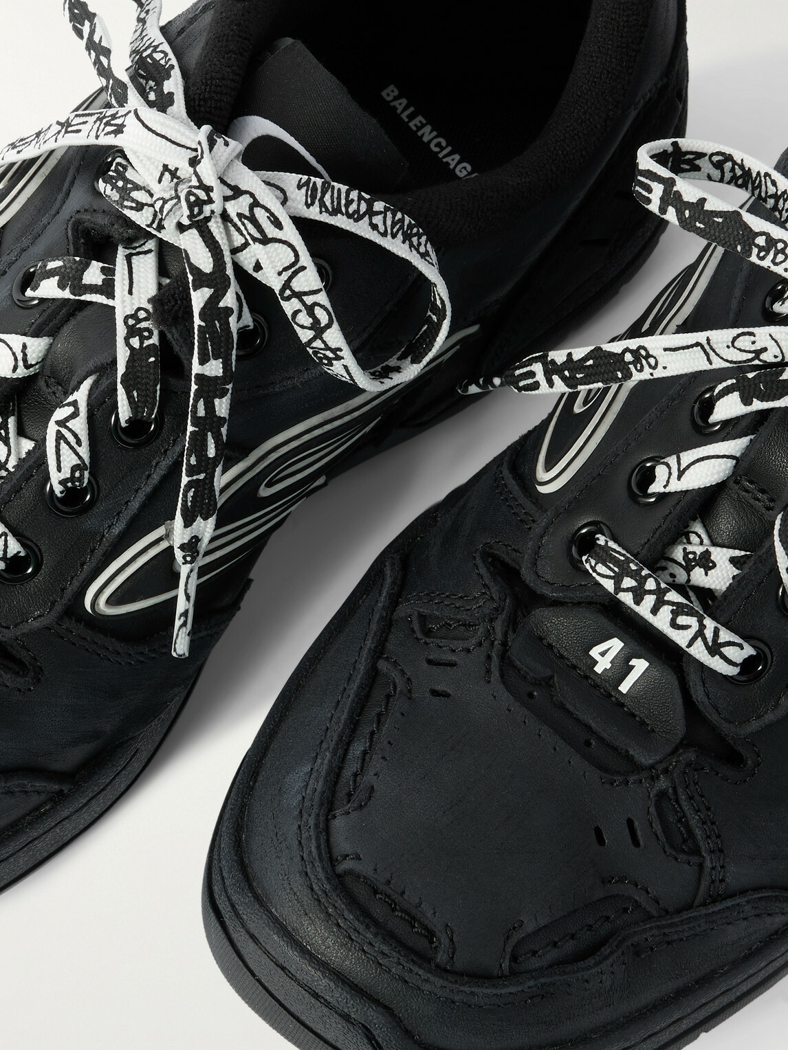 Balenciaga - Hamptons Logo-Appliquéd Distressed Leather Sneakers - Black