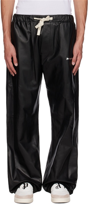 Photo: Palm Angels Black Drawstring Leather Pants