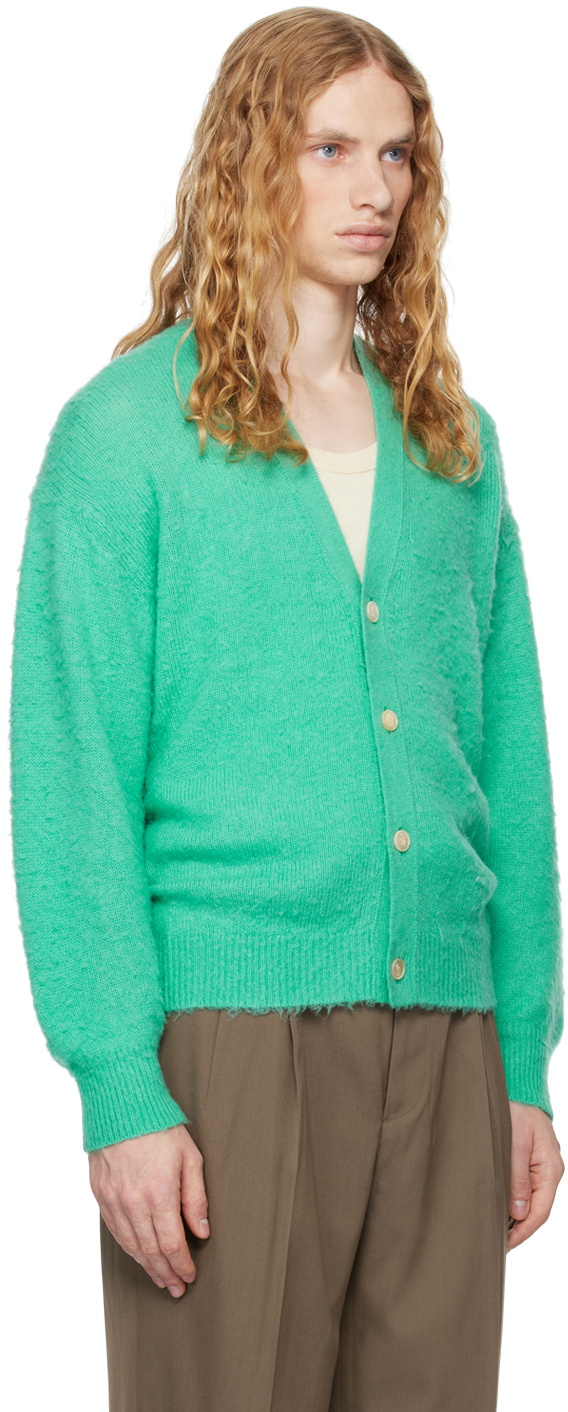 AURALEE Green Brushed Wool Cashmere Silk Cardigan Auralee