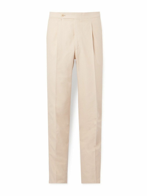 Photo: De Petrillo - Straight-Leg Pleated Cotton and Silk-Blend Suit Trousers - Neutrals