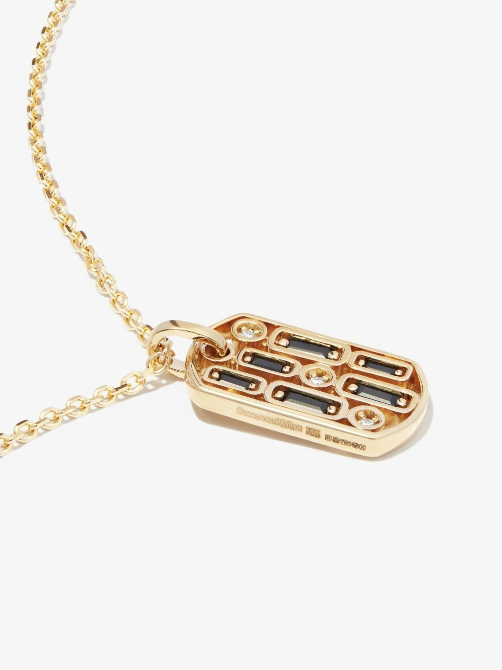 Suzanne Kalan 18kt Yellow Gold Inlay Sapphire Dog Tag Pendant Necklace
