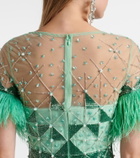 Là Fuori Embellished feather-trimmed gown