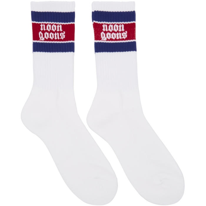 Photo: Noon Goons Two-Pack White and Red Stripe Stop Sox Socks