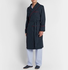 Isaia - Piped Cotton and Cashmere-Blend Twill Robe - Blue