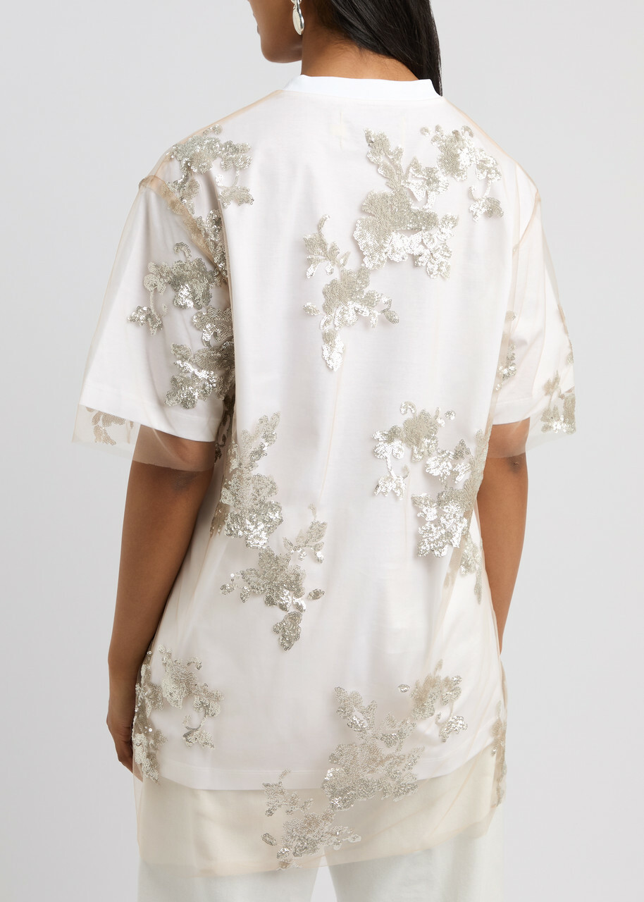 Marques' Almeida Floral Sequin-embellished Tulle and Cotton T-shirt White