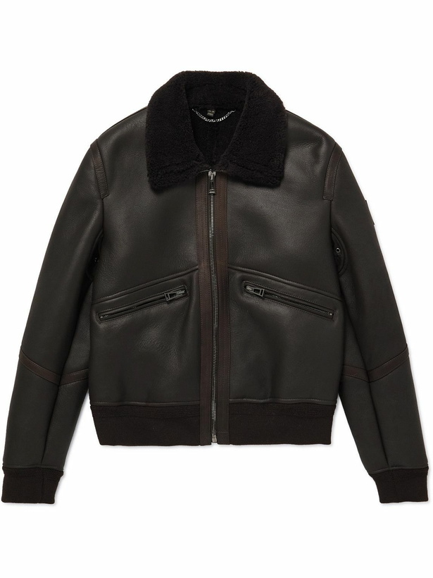 Photo: Belstaff - Tracer Shearling-Trimmed Leather Jacket - Brown