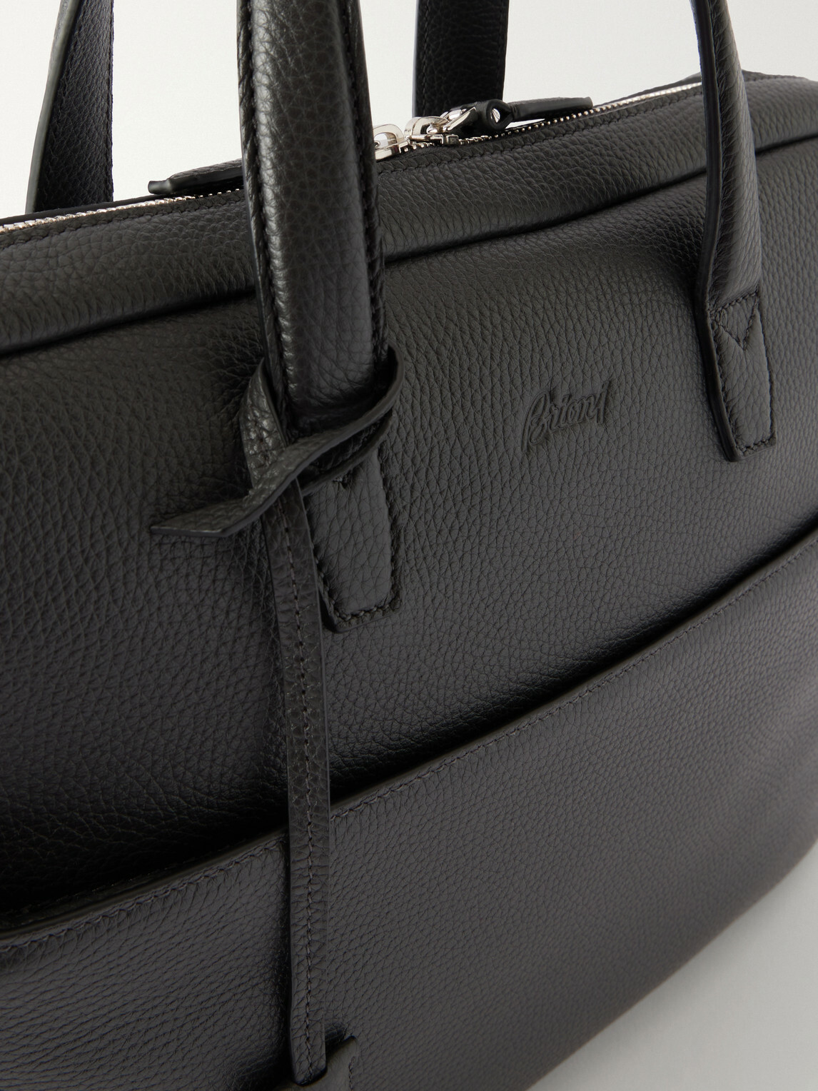 Brioni - Full-Grain Leather Briefcase - Gray