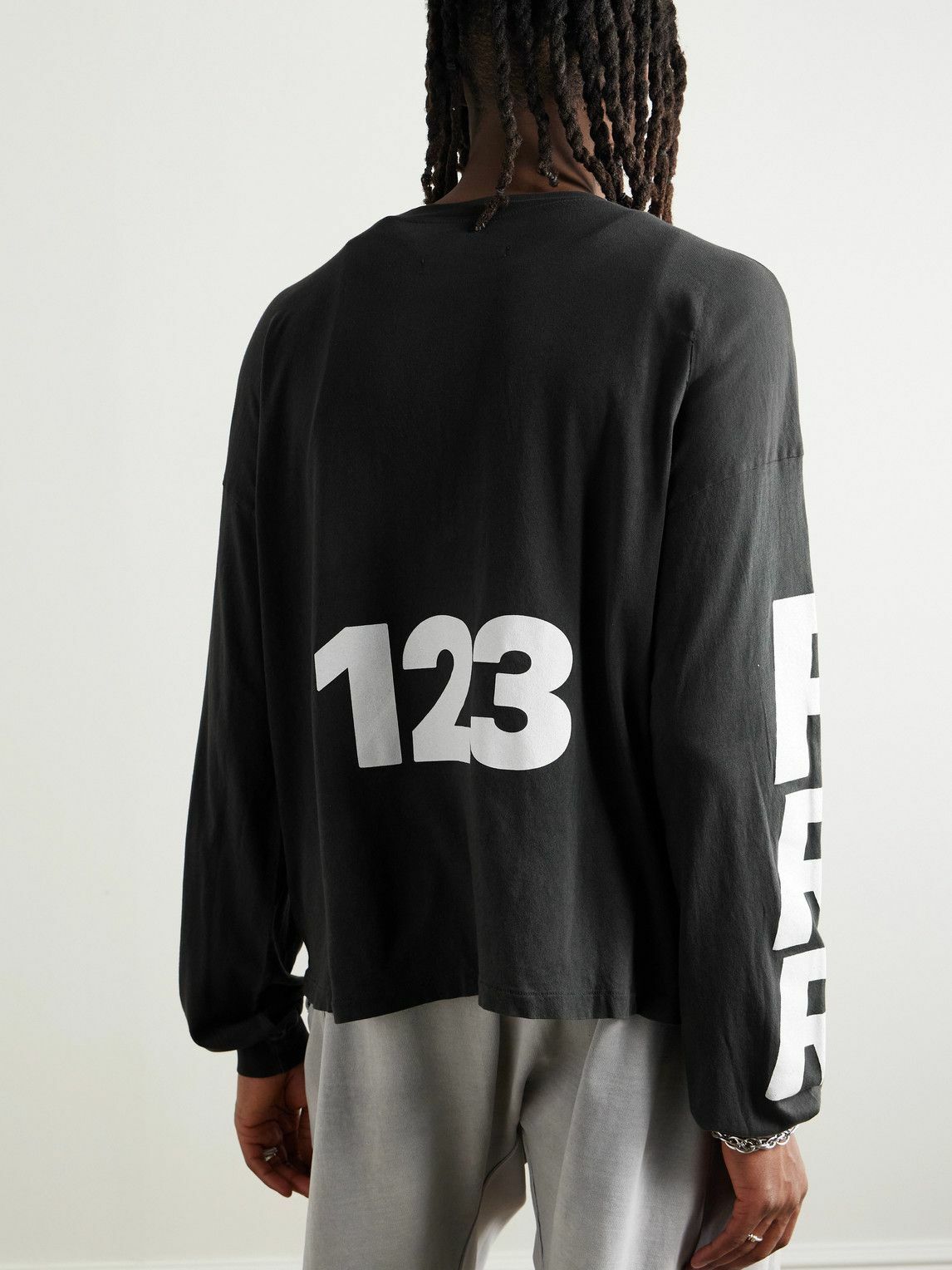 RRR123 - Logo-Print Embroidered Cotton-Jersey T-Shirt - Black