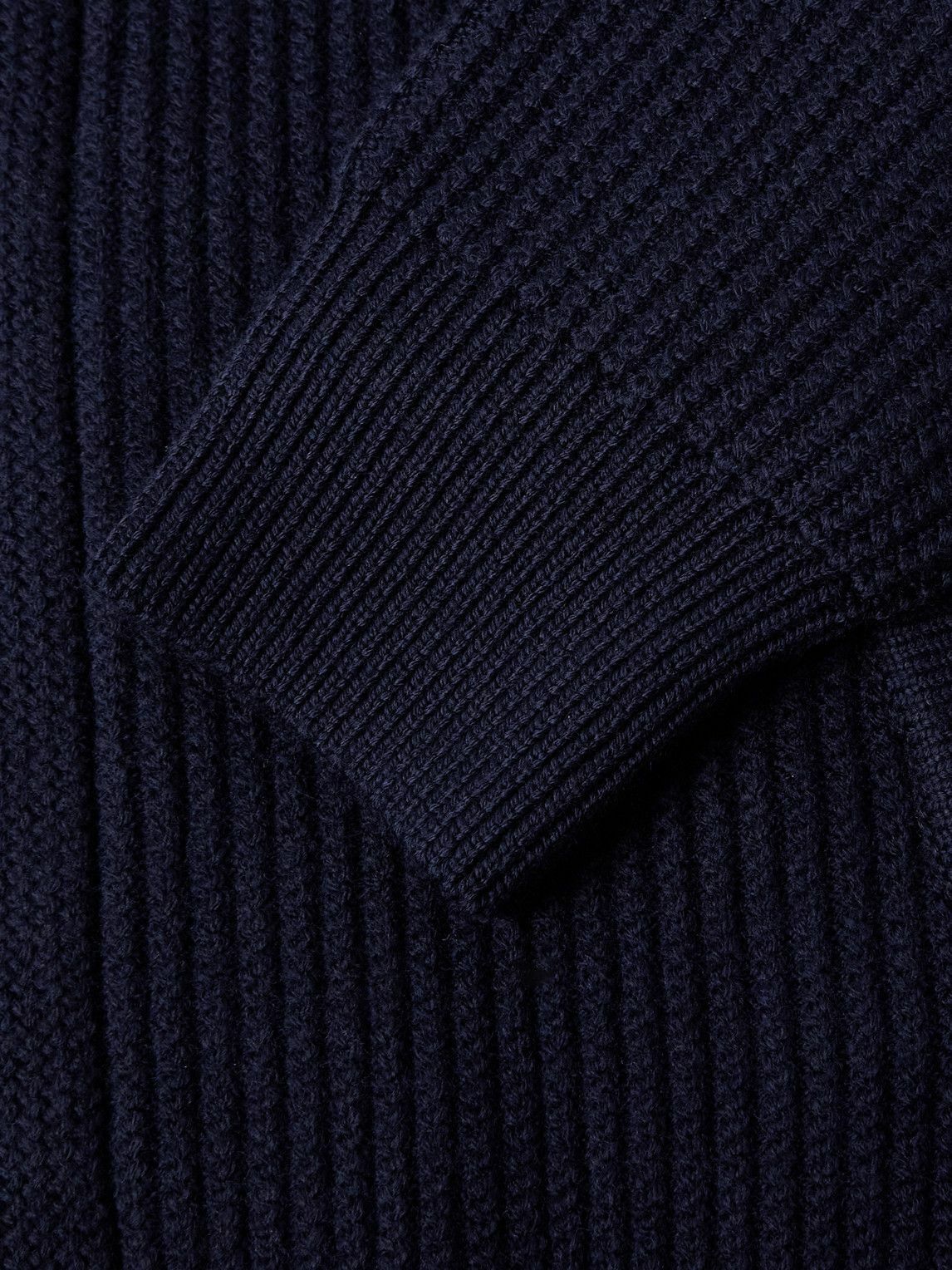 Herno - Layered Shawl-Collar Ribbed Wool and Stretch-Nylon Hooded Jacket - Blue