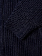 Herno - Layered Shawl-Collar Ribbed Wool and Stretch-Nylon Hooded Jacket - Blue