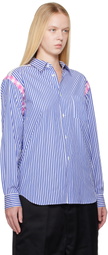 Comme des Garçons Shirt Blue & White Striped Gingham Trim Shirt