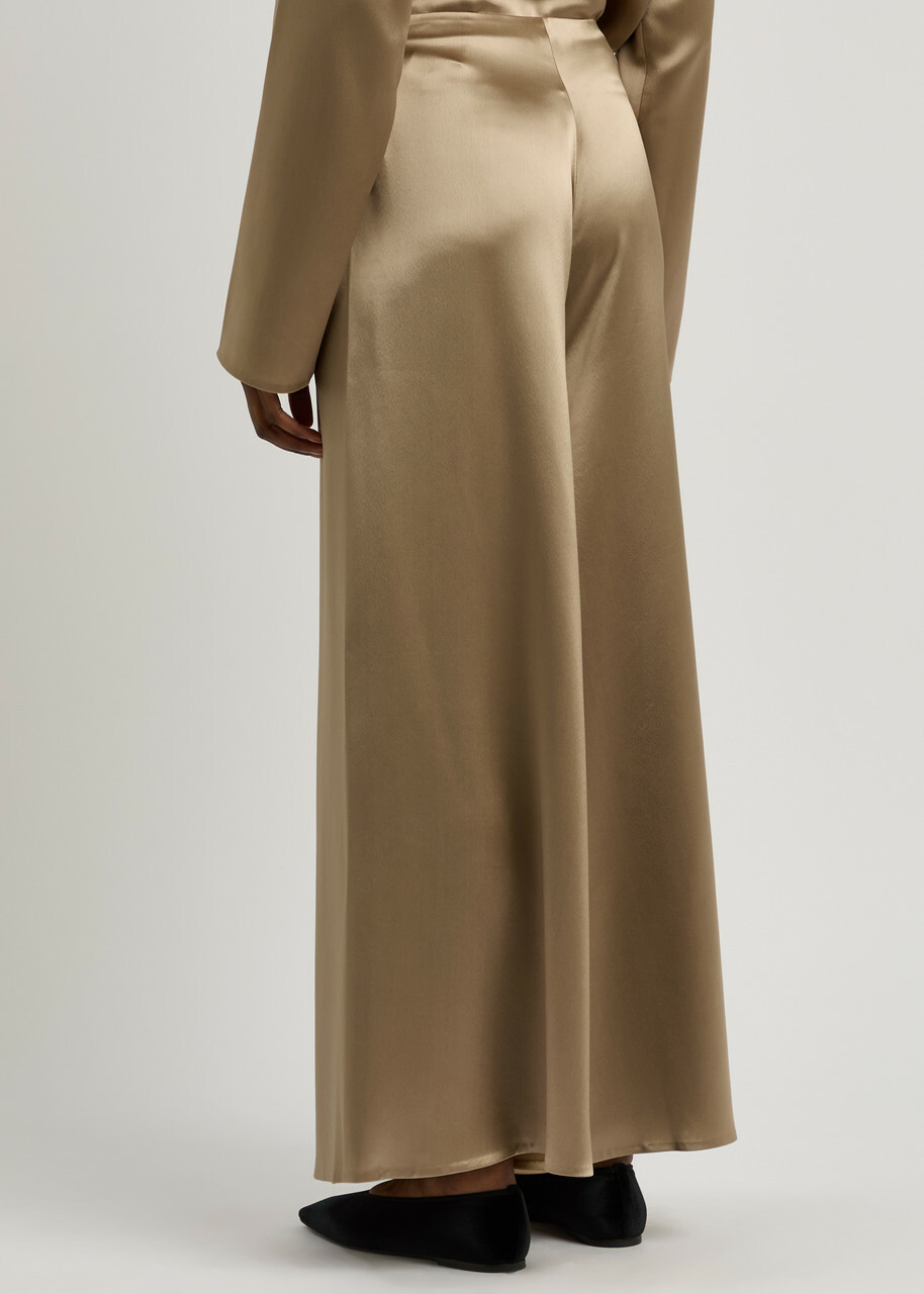 Nanushka Zaniah Cropped Flared-leg Satin Trousers Beige