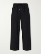 ATON - Wide-Leg Cotton-Blend Gabardine Drawstring Trousers - Black