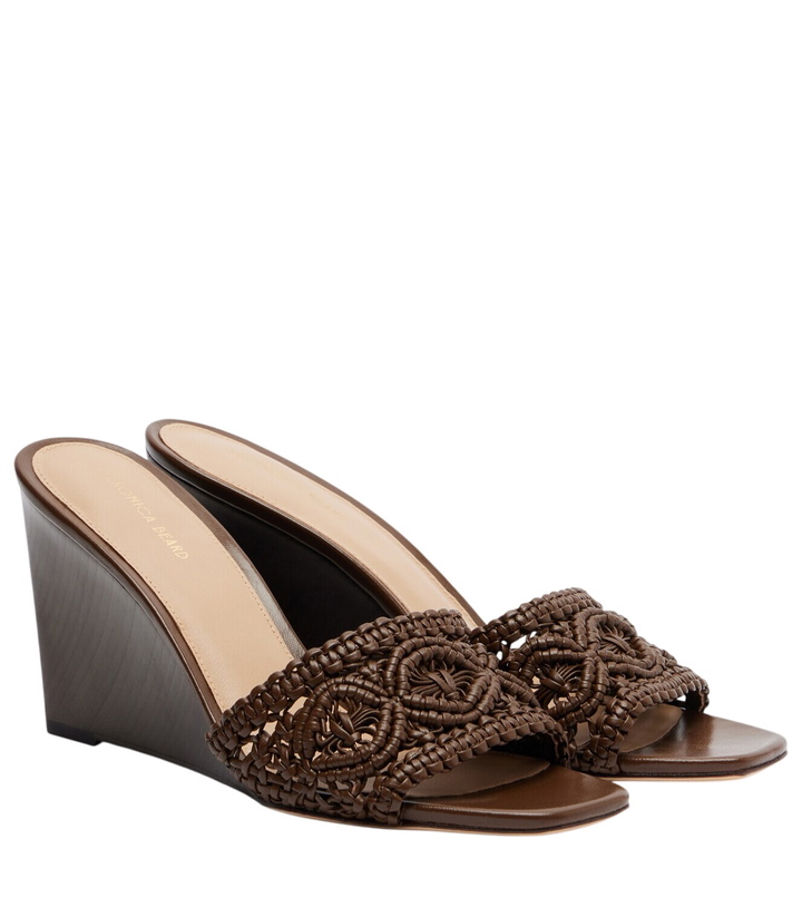 Photo: Veronica Beard Ellen macramé leather wedge mules