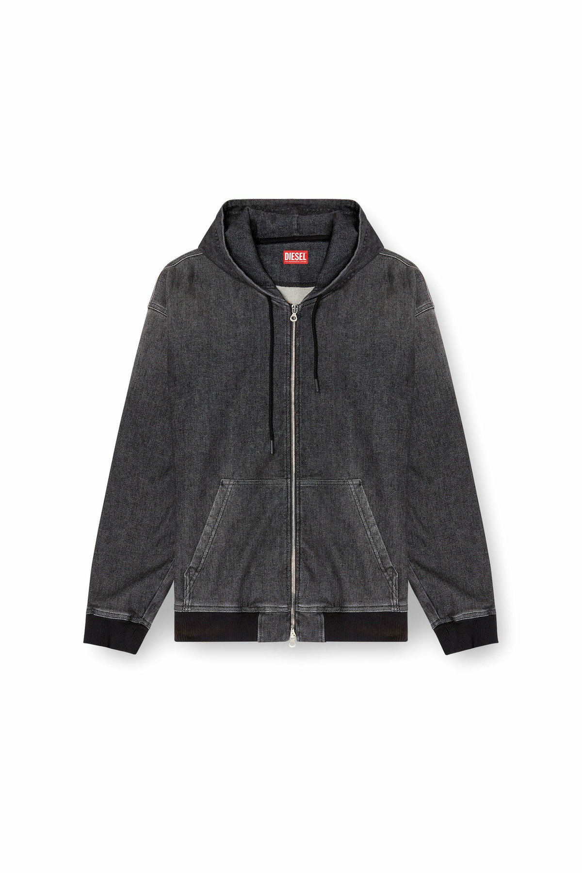 Diesel Zipped hoodie in dirt-effect Track Denim - Sweaters - Unisex - Black