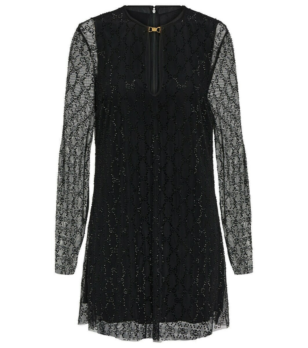 24AW new/GUCCI ラメミディドレス MidiDress Black Gucci Crystal GG tulle minidress Gucci