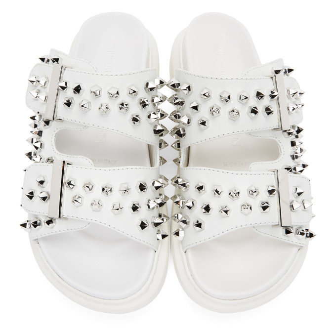 Alexander McQueen White Studded Double Strap Sandals Alexander McQueen