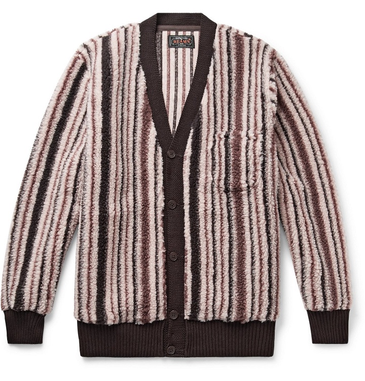 Photo: Beams Plus - Striped Fleece Sweatshirt - Brown