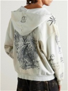 Balenciaga - Tat Printed Distressed Cotton-Jersey Zip-Up Hoodie - White