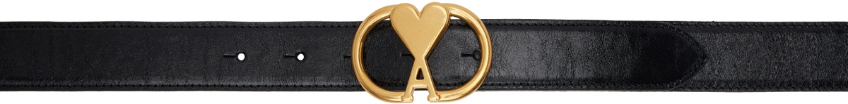 AMI Paris Black Leather Ami de Coeur Belt