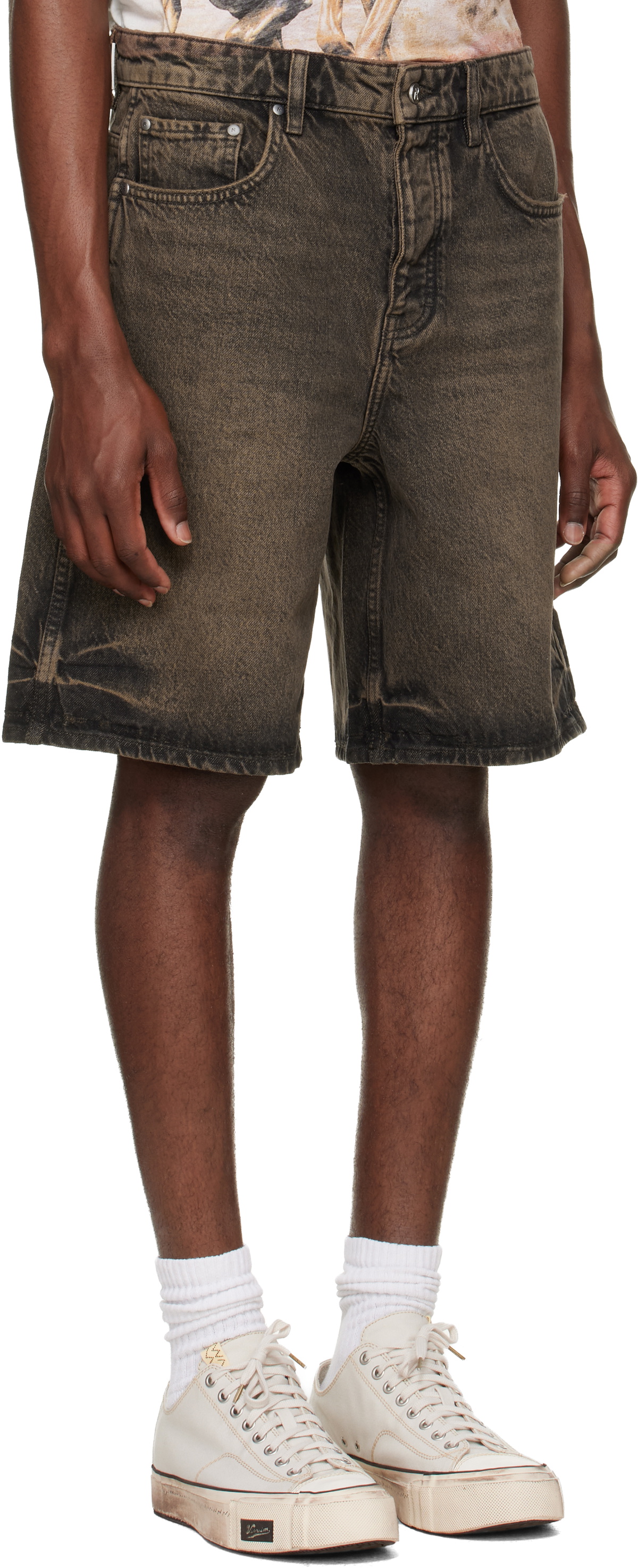 Represent Brown Overdyed Denim Shorts