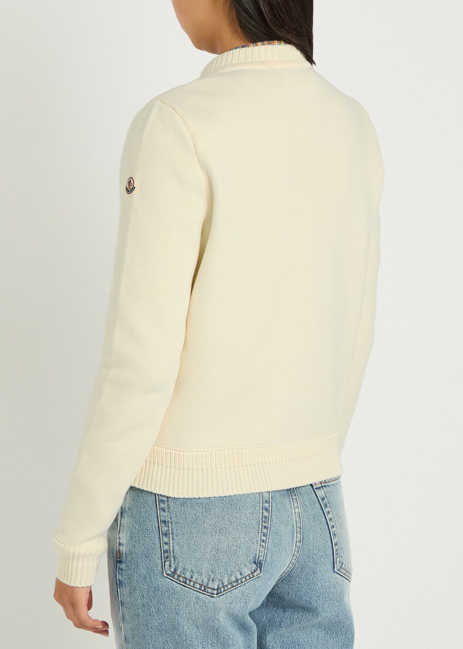 Moncler Quilted Cotton and Nylon Cardigan Ivory