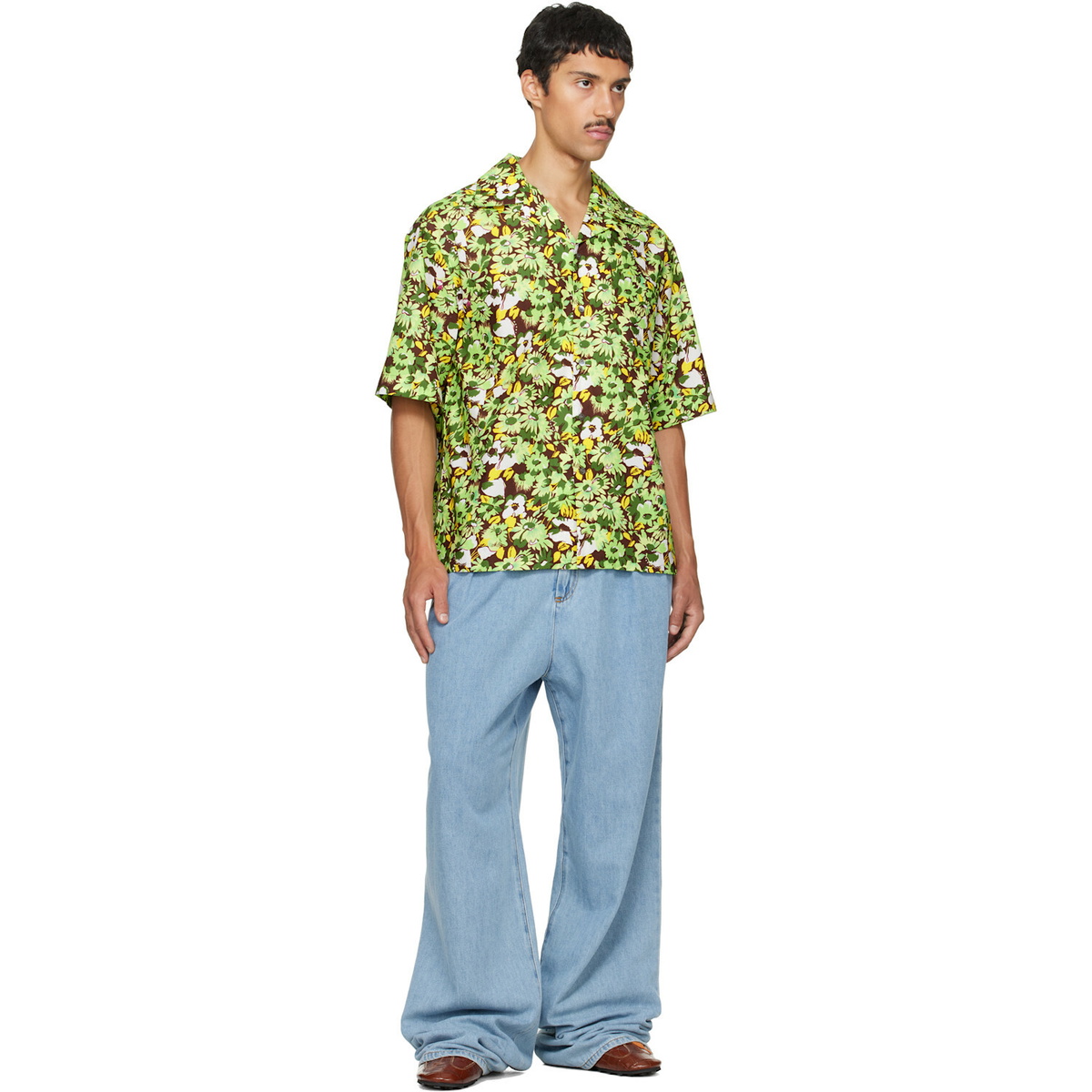 Marni Green Pop Flowers Print Shirt