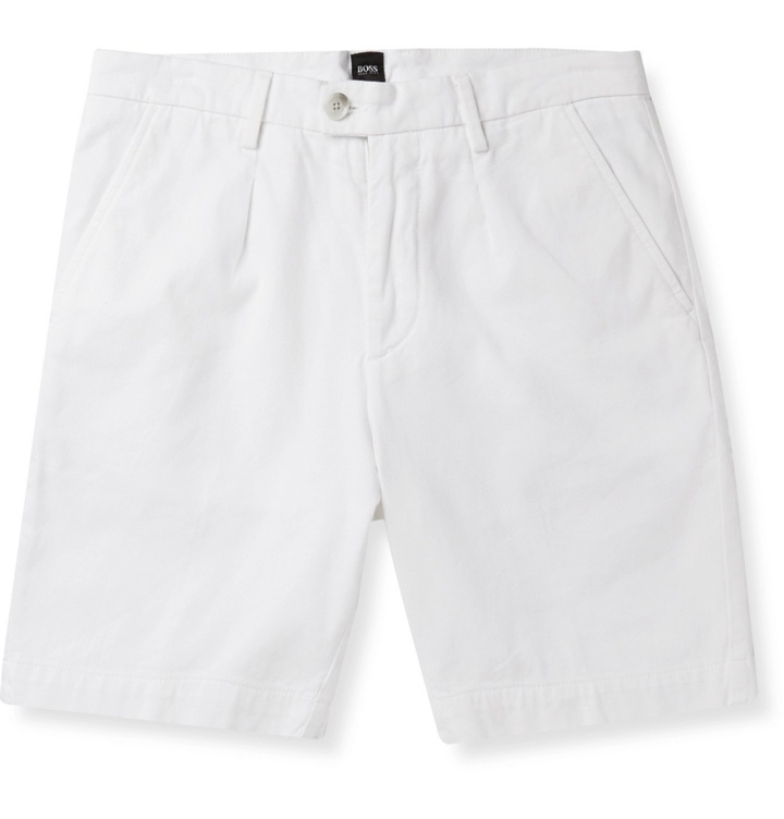 Photo: Hugo Boss - Pleated Stretch-Cotton Shorts - White