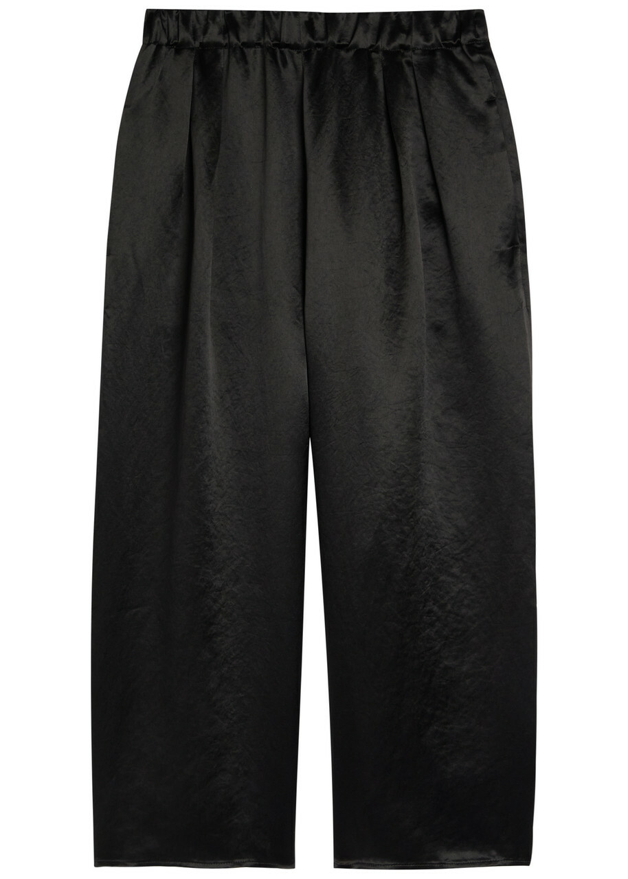 Maria Mcmanus Wide-leg Satin Crop Trousers Black