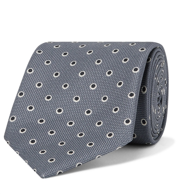 Photo: BRIONI - 8cm Polka-Dot Silk-Jacquard Tie - Gray
