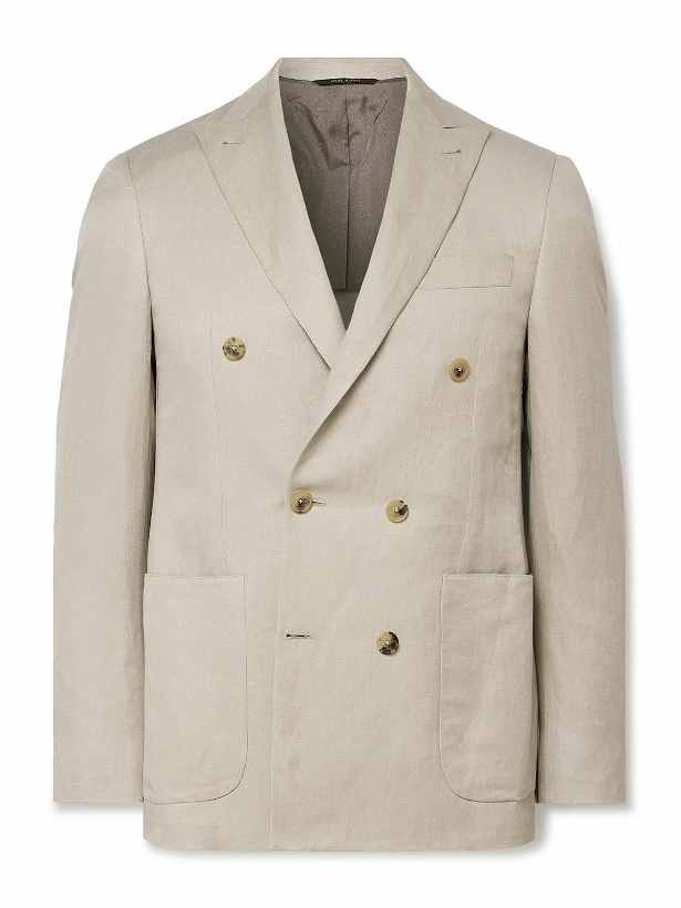 Photo: Canali - Kei Slim-Fit Double-Breasted Linen and Silk-Blend Suit Jacket - Neutrals