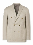 Canali - Kei Slim-Fit Double-Breasted Linen and Silk-Blend Suit Jacket - Neutrals