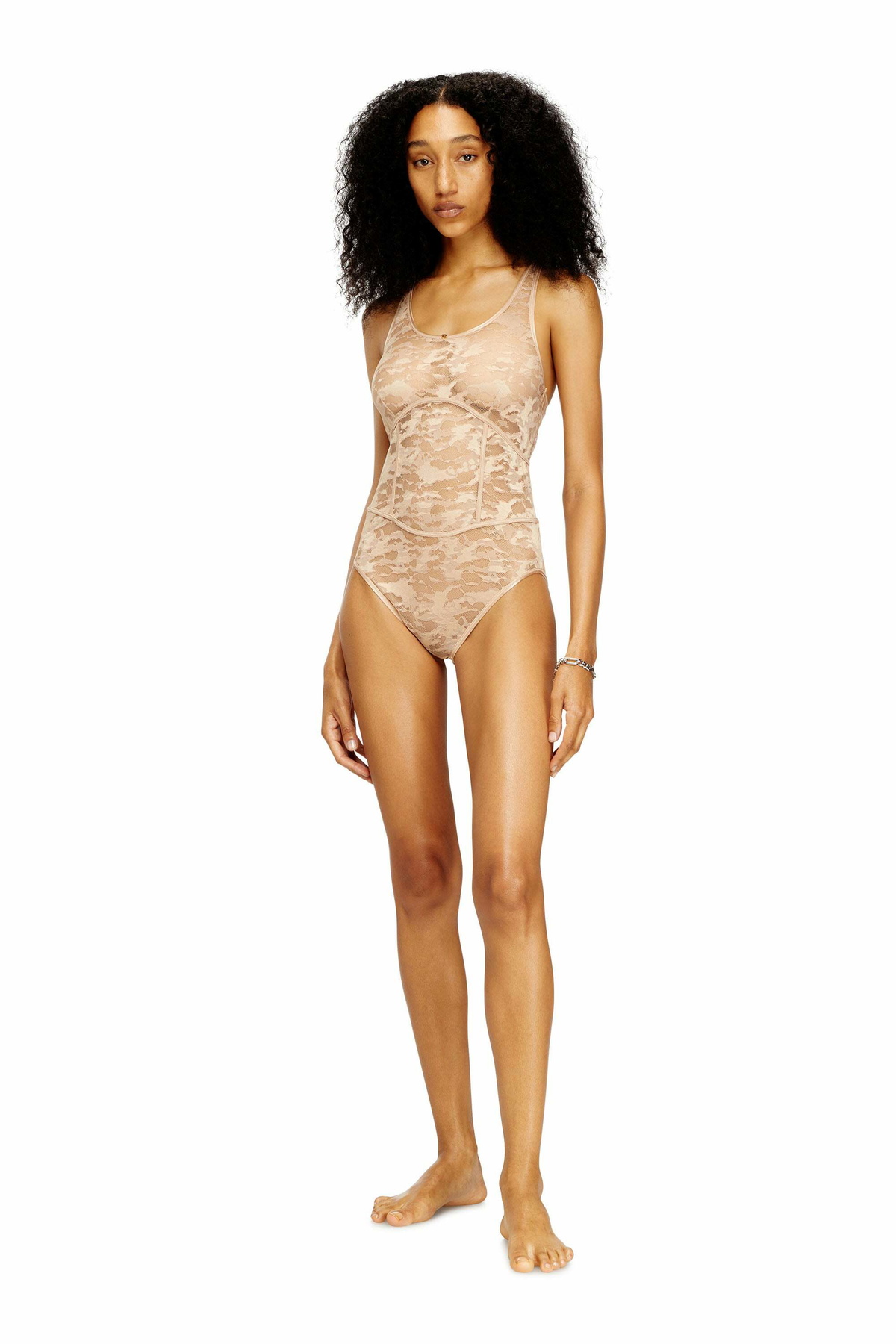 Diesel Nylon bodysuit with lace design - Bodysuits Womens in Pink