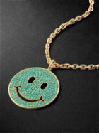 Sydney Evan - XL Happy Face Gold Turquoise Pendant Necklace