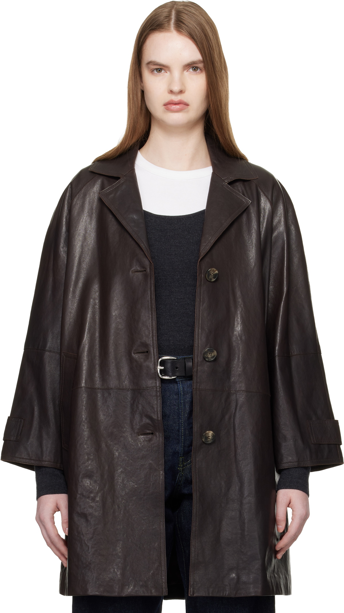 Weekend Max Mara Brown Camino Leather Coat