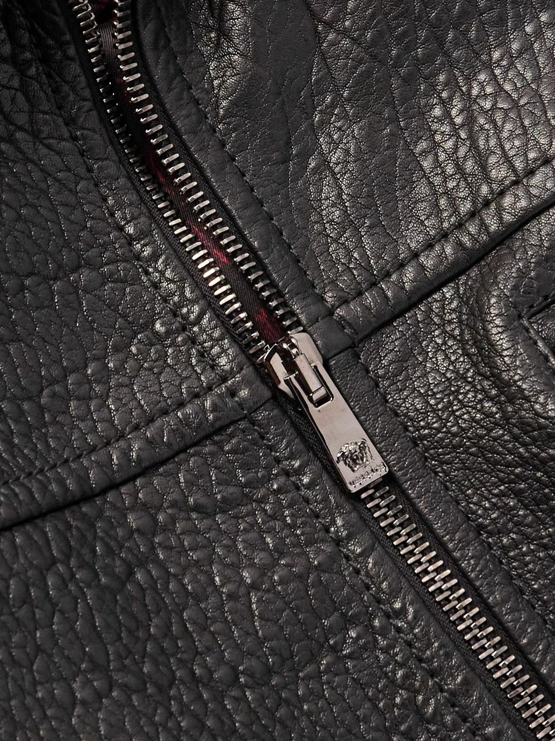 Versace - Slim-Fit Full-Grain Leather Blouson Jacket - Black