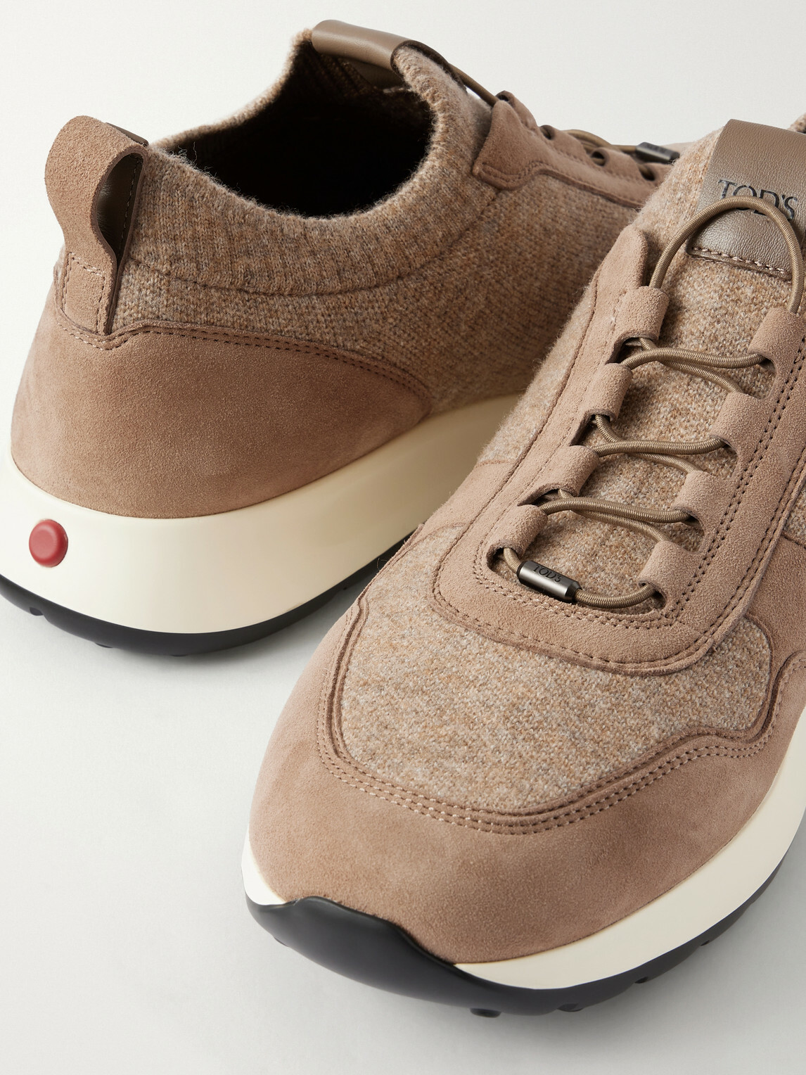 Tod's - Suede-Trimmed Wool-Knit Sneakers - Neutrals