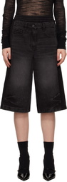 Juun.J Black Patched Jersey Denim Shorts