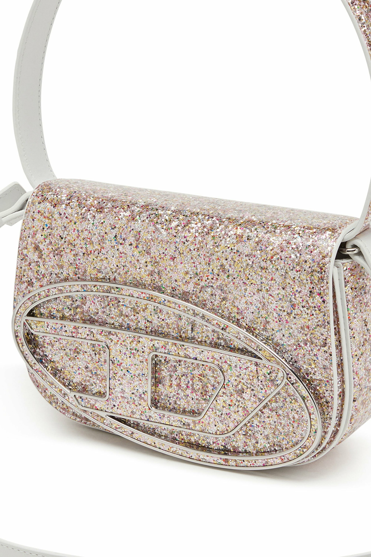 Diesel 1DR-Iconic shoulder bag with macro glitter - Shoulder Bags Womens in Pink