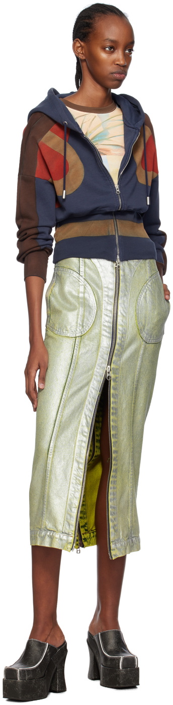 Eckhaus Latta Silver Zip Denim Midi Skirt