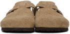 Birkenstock Taupe Suede Soft Footbed Boston Loafers