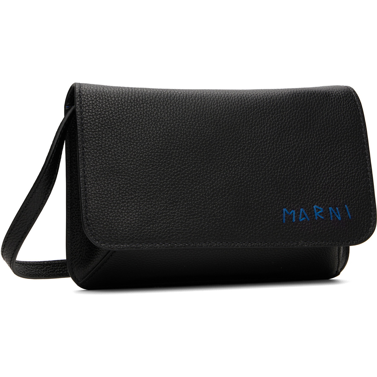 Marni Black Leather 'Marni Mending Embroidery' Pouch
