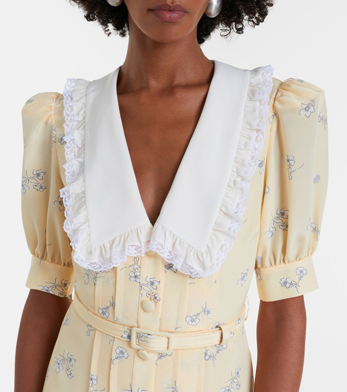 Alessandra Rich Lace-trimmed floral silk shirt dress