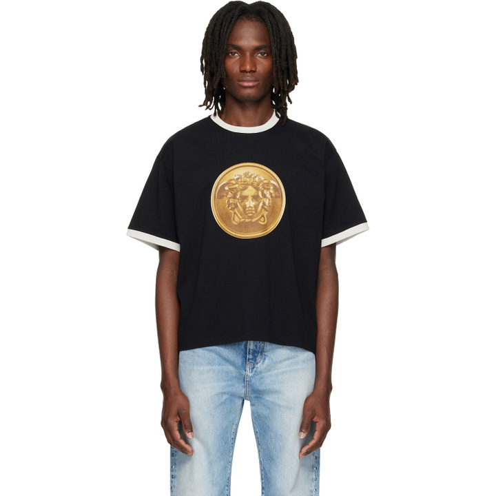 Photo: Versace Black Printed Cotton-Jersey Regular T-shirt