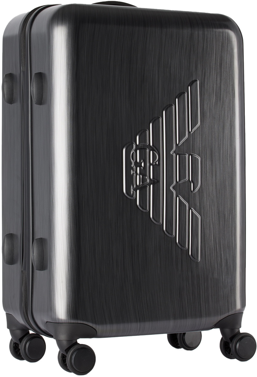Emporio Armani Gray Embossed Eagle Medium Suitcase