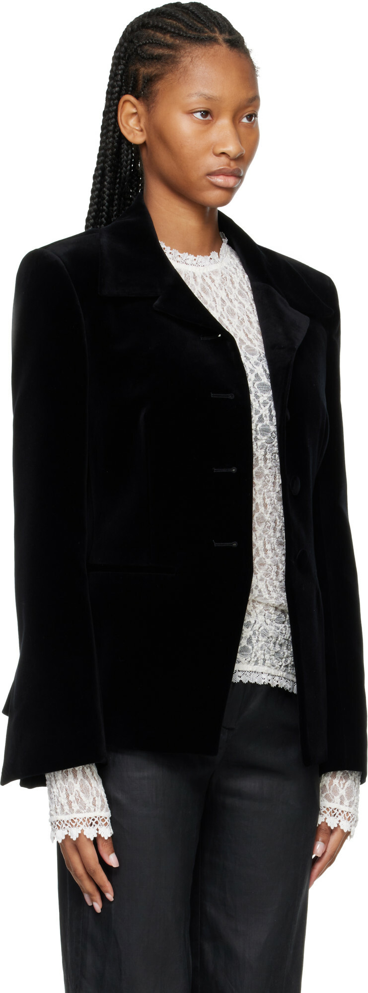 Róhe Black Classic Fitted Velvet Blazer