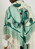 LA Double J Reversible Printed Fringed Silk Scarf - Blue - One Size