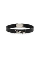 Saint Laurent Logo Leather Bracelet Black