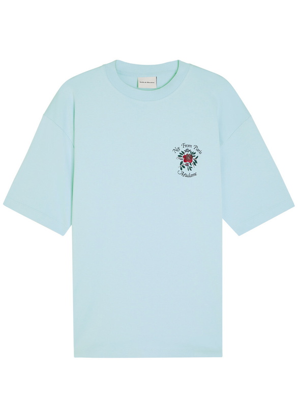 Photo: DRÔLE DE Monsieur Le T-shirt Slogan Printed Cotton T-shirt Light Blue